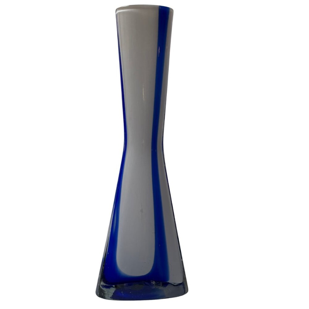 Blue/White 7.5" - Venetian Type Glass Vase – Made in Japan, Vintage Art Glass